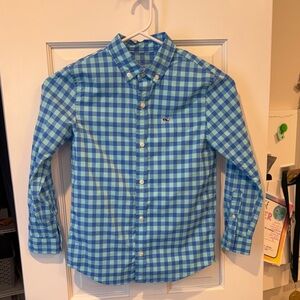 Vineyard Vines Performance Blue and Green Checkered Kids Button Down